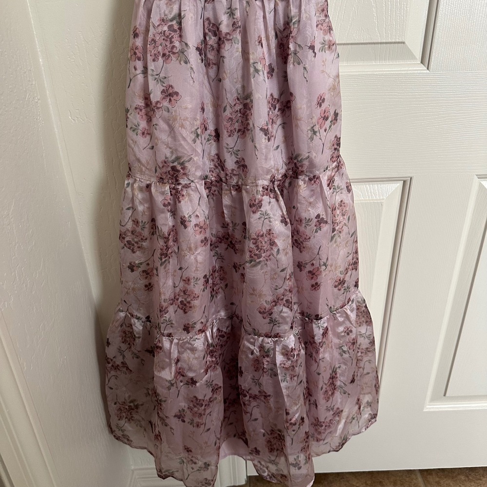 Lulus Marvelously Darling‎ Mauve Floral Organza Tiered Backless Midi Dress NWT S - Picture 4 of 13